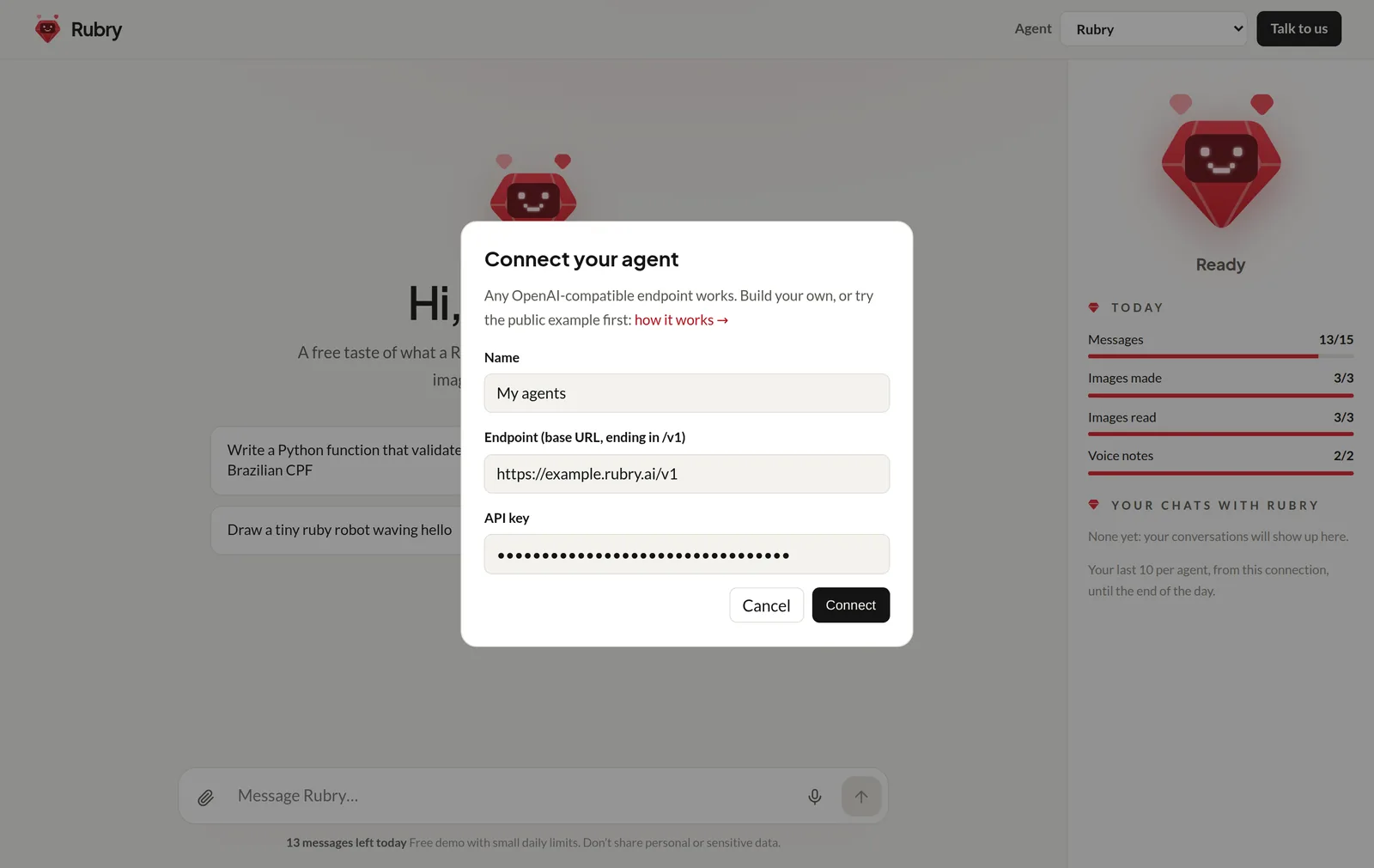 Connecting an agent on rubry.ai