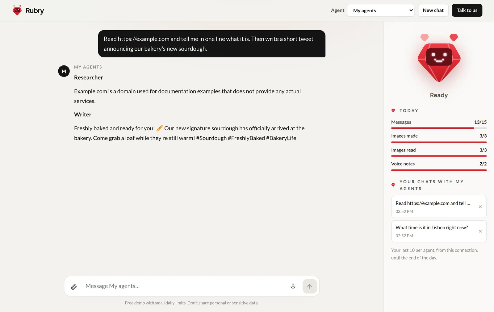 Your own agent answering on rubry.ai