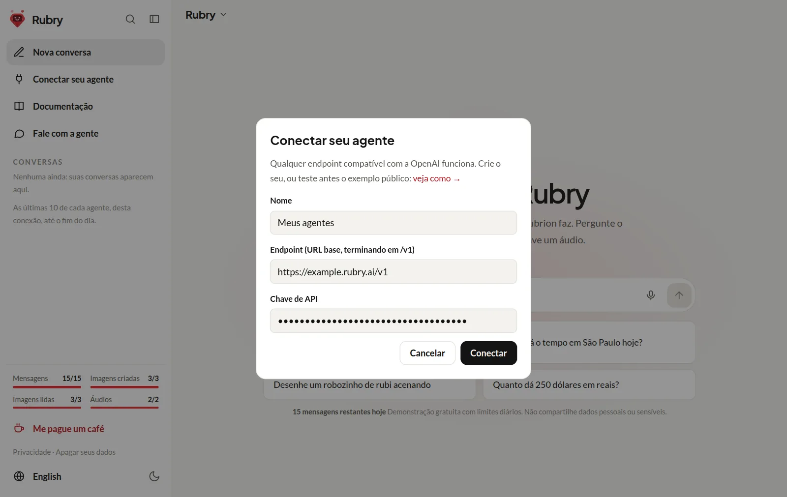 Conectando o exemplo no rubry.ai