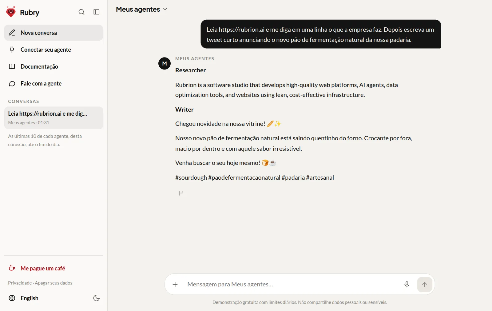 Um pedido dividido entre Researcher e Writer